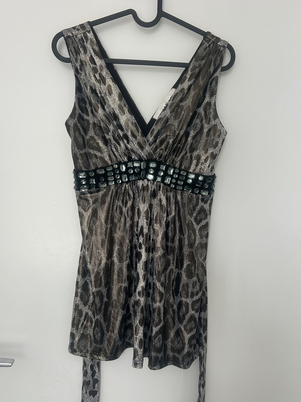 Vintage Costa Blanca Y2K Metallic Animal Print Embellished Tunic Top / S